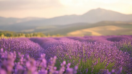 Obraz premium Purple Lavender Field at Sunset with Rolling Hills