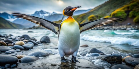 Fototapeta premium King Penguin on All Fours - Adorable Wildlife Photography