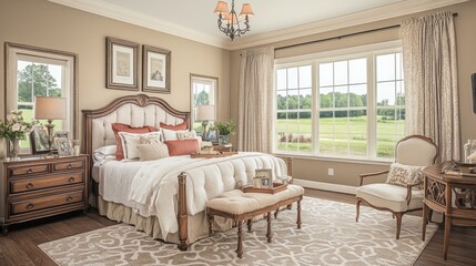 Well-lit bedroom with large windows, offering easy access to a connected study and relaxation zone.