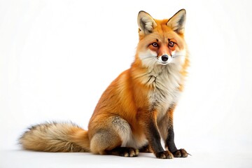 Majestic Red Fox Sitting Gracefully on White Background - Wildlife Stock Photo