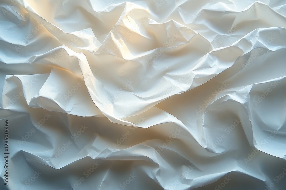 Poster crumpled white paper texture background with fold lines and wrinkles in minimalistic style