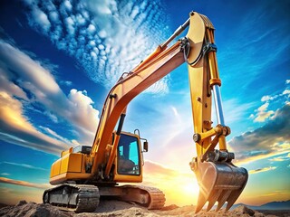 Powerful Hydraulic Excavator Arm Reaching for the Sky - Construction Machinery Stock Photo