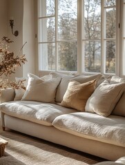 Scandinavian Living Room Interior Mockup with Gray Sofa and Decorative Pillows