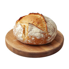 A Fresh Loaf of Sourdough Bread on a Cutting Board Isolated on Transparent Background