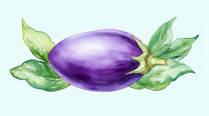 Watercolor style eggplant artwork food illustration colorful kitchen decor artistic view