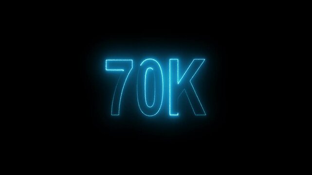 Glowing neon line with 70k Ultra HD video technology icon isolated on black background 70K subscribers modern animation banner design