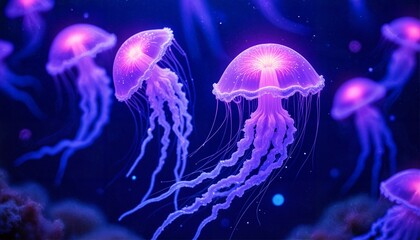 Fototapeta premium Underwater Jellyfish Scene with Purple Glow