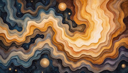 Cosmic Artwork with Abstract Swirls and Stars