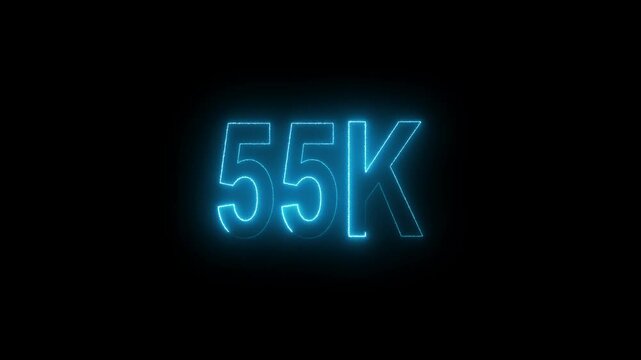 Glowing neon line with 55k Ultra HD video technology icon isolated on black background 55K subscribers modern animation banner design