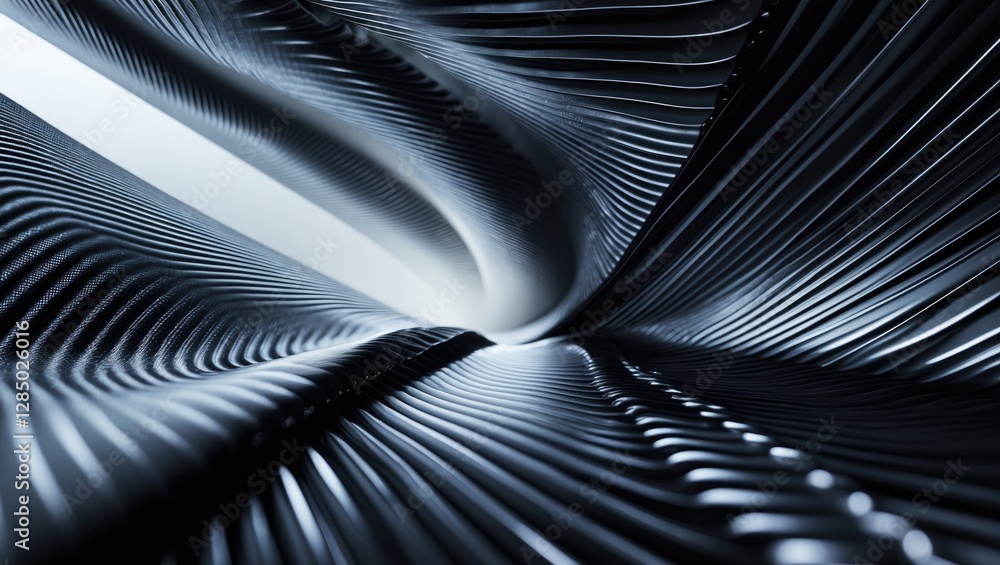 Poster abstract shot showcasing a realistic depth of field perspective of a radial, undulating carbon fiber