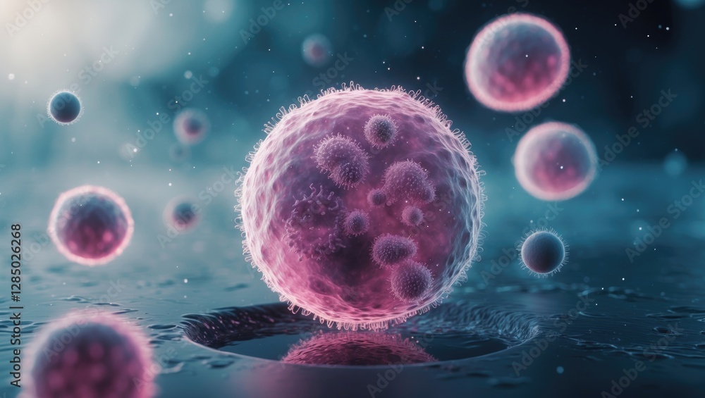 Poster conceptual microbiology featuring a macro or microscopic view of an organic entity like a cell or ba