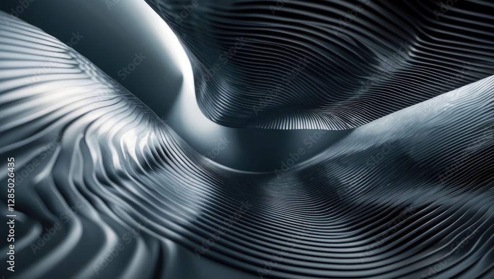 Poster abstract photographic representation of a radial, undulating carbon fiber surface captured with a de