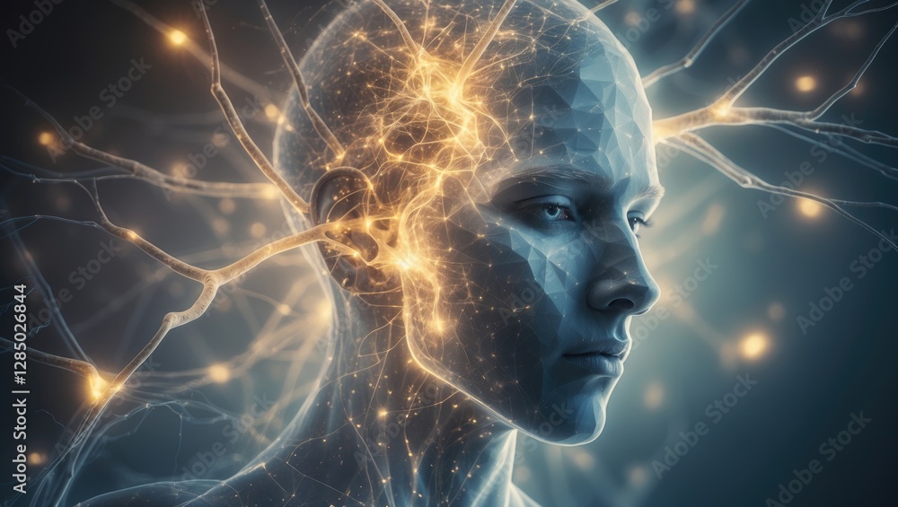 Poster abstract representation of a human figure with neural networks. conceptualizing ideas and the nervou