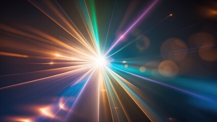 Simple way to incorporate lens flare effects for overlays or screen blending to create stunning images. Abstract sunlight burst, colorful glare on a dark backdrop. Wide horizontal wallpaper.