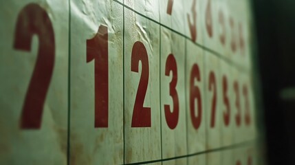 Obraz premium Mysterious Aged Number Grid: A Close-Up of a Weathered Surface with Numbers