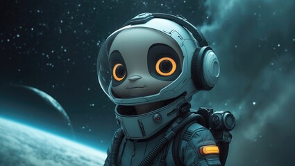 animated character in a cyberpunk style floating in the cosmos