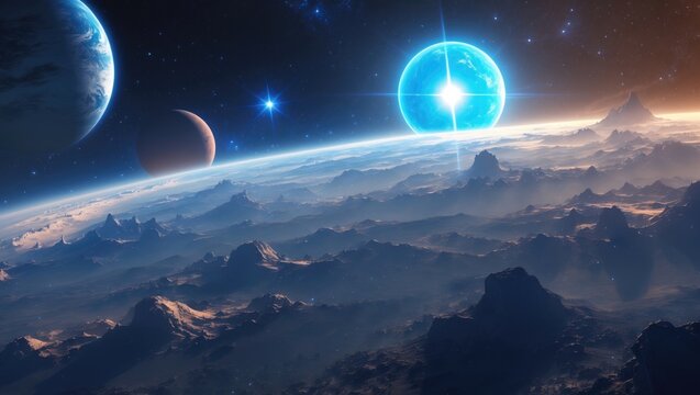 strange planet illuminated by a vivid blue star (Image)