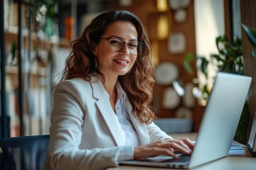 Fototapeta premium A woman typing on her laptop at work
