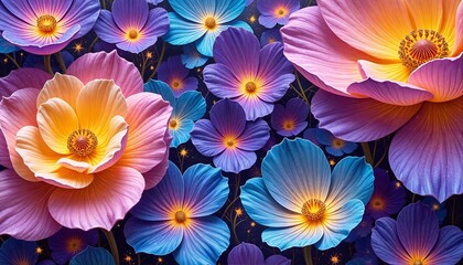  Painted Poppies with Rainbow Colors - Abstract Floral Pattern