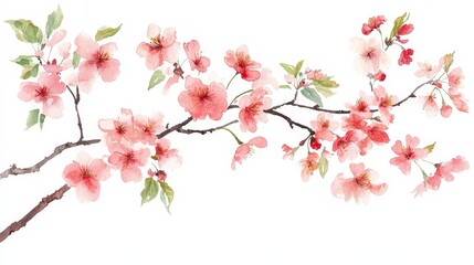 A delicate watercolor illustration of cherry blossom branches in soft pink hues.