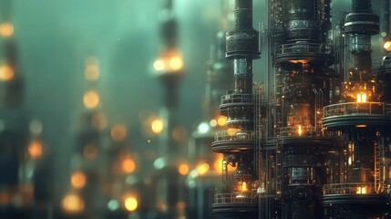 Obraz premium Sleek Industrial Distillation Tower Refining Fuel in Modern Refinery Plant