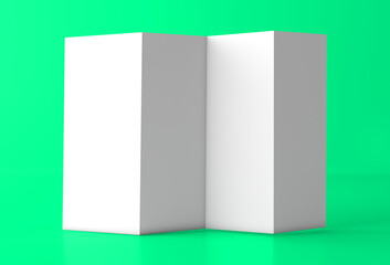 Tri-Fold Brochure Mockup. Blank paper brochure on green background. Mockup for design	
