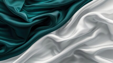 Obraz premium Elegant Flowing Silk – Green and White Fabric