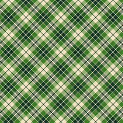Plaid with twill weave repeat pattern.Gingham seamless pattern in green and beige.Checkered tartan Geometric graphic vector illustration background design for fabric and prints.