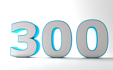 Number 300 in blue on light white background, isolated number. Three hundred number 3D Text.	
