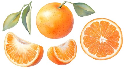 Vibrant orange fruit watercolor style art bright kitchen illustrative painting fresh vibes