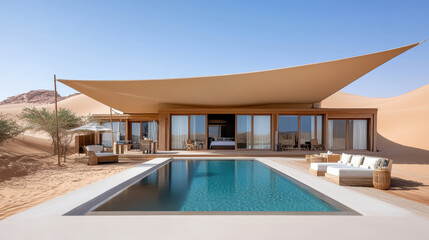 Fototapeta premium luxury desert resort with infinity pool and Arabian style architecture