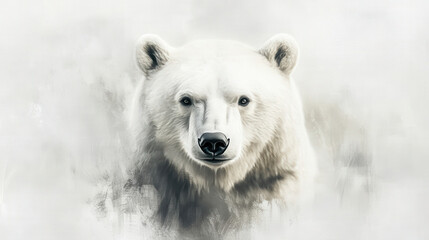 Naklejka premium Mystical white spirit bear emerging from soft fog in an ethereal dreamlike wilderness