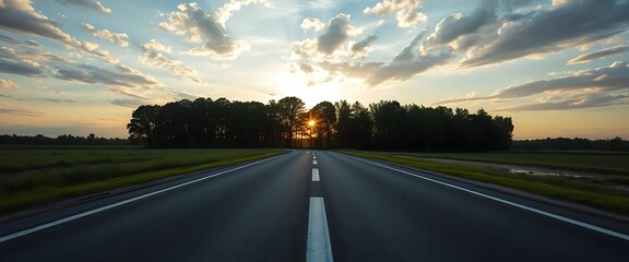 Scenic Sunset Road Trip Asphalt Highway Countryside Landscape