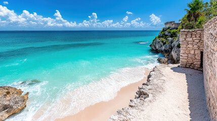 Fototapeta premium stunning coastal view featuring turquoise waters and sandy beach