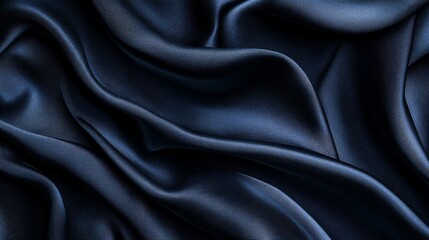 Fototapeta premium Dark blue silk fabric with elegant folds and waves.