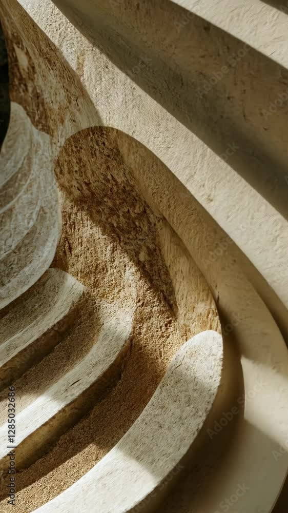 Poster intricate spirals and curves within a stone structure during golden hour light