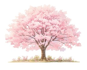 Obraz premium A watercolor painting depicting a blooming cherry tree in spring
