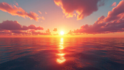 Obraz premium Gorgeous sunset with the sun disappearing beyond the horizon lighting up the sea and sky