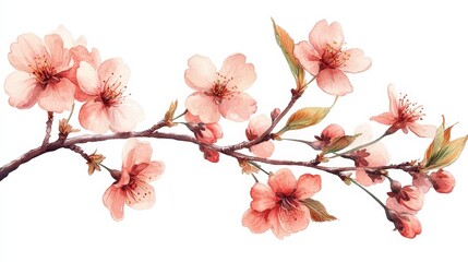 A delicate watercolor illustration of cherry blossom branches in soft pink hues.