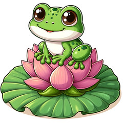 
Peaceful Frog Resting on Lotus Petals