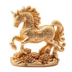 Golden Chinese Zodiac Horse Figurine Isolated on Transparent Background