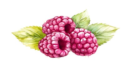Freshness captured watercolor illustration of ripe raspberries in vibrant colors