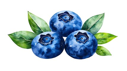 Fresh blueberries in watercolor style nature illustration vibrant close-up fruit