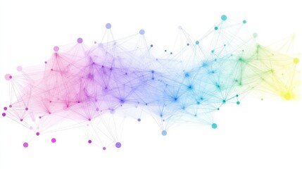 Abstract Colorful Network Visualization with Dots and Lines on a White Background