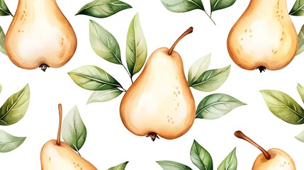 Obraz premium Delicate pears in watercolor style nature setting botanical illustration vibrant leaves