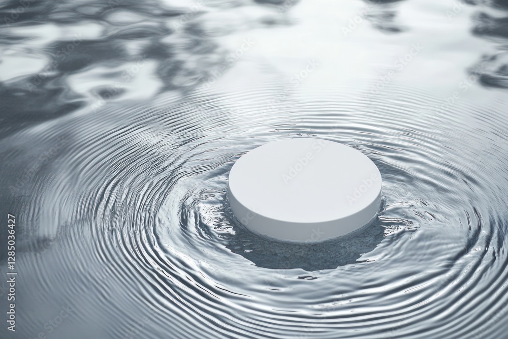 Poster white circle on calm clear water background for minimal product presentation and relaxation