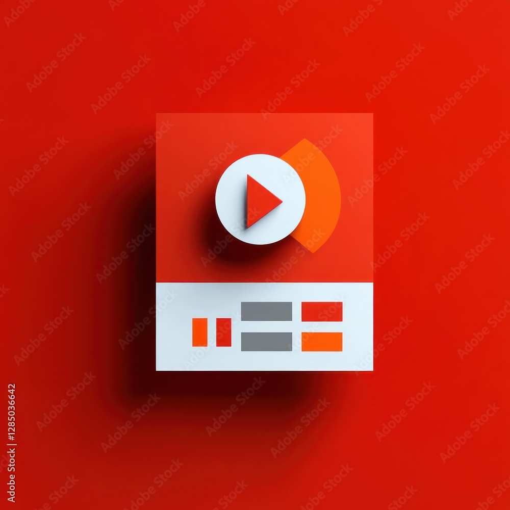 Poster Minimalistic Floating Logo Icon Presentation Software on Red Background with Soft Shadows and Copy Space