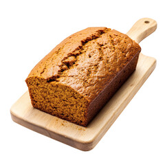A Fresh Loaf of Pumpkin Bread on a Cutting Board Isolated on Transparent Background