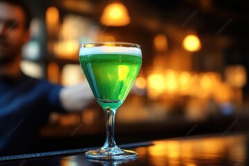 Festive Green Beer for St Patricks Day Celebration in Cozy Bar