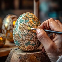 Hand Painting Ornate Patterns on Decorative Easter Egg Craft